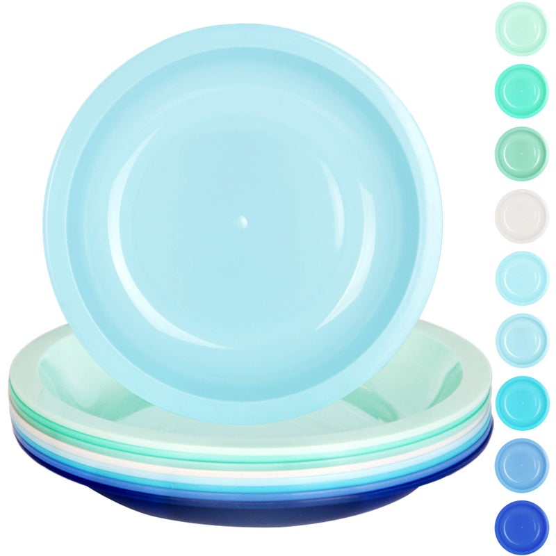 Youngever 7.5 Inch Plastic Plates, Small Kid Size, Kids Plates, Toddler Plates, Snack Plates, Set of 9 (Coastal Colors) - Image 1